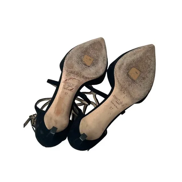 Jimmy Choo Black Suede Kitten Heels Sz37 - Picture 6 of 6